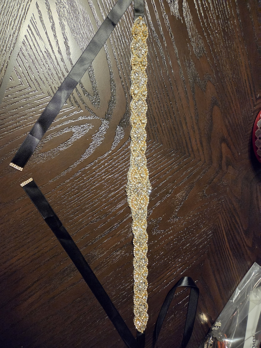 Gold Beaded Ribbon Waist Belt